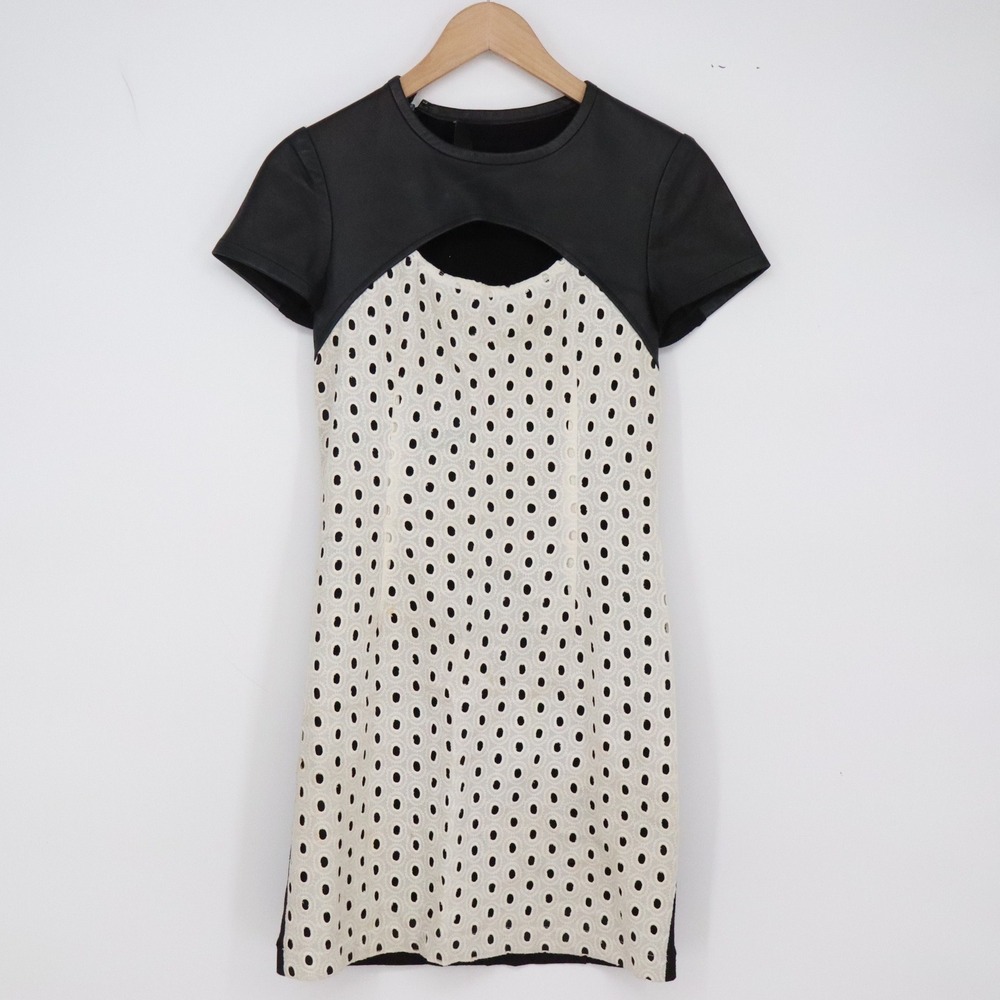 Cut25 by Yigal Azrouel Dress Womens S Mini Keyhole Black Cream Eyelet Good